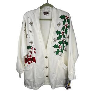 Linda Lori Vintage 90s 80s Deadstock Christmas Sweater Cardigan Oversized OSFM